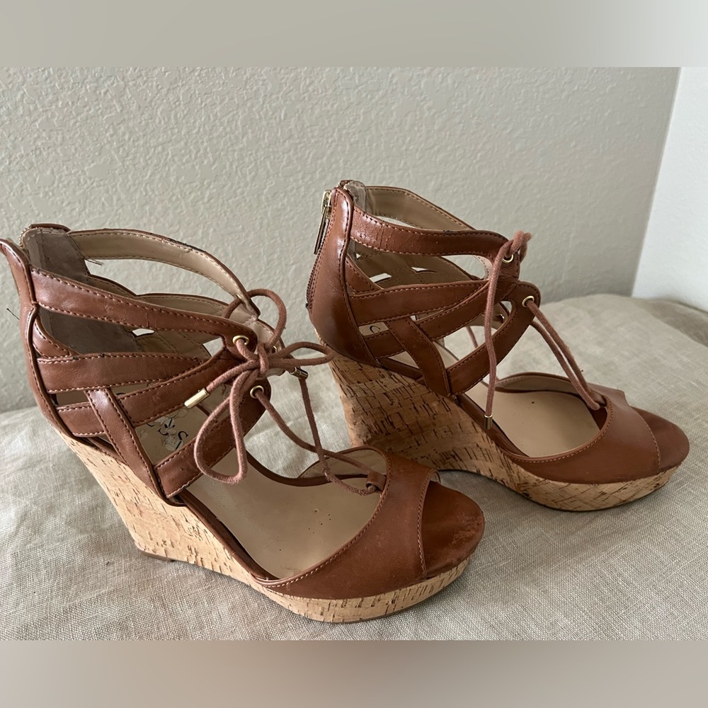 Guess lace-up heels with cork wedge